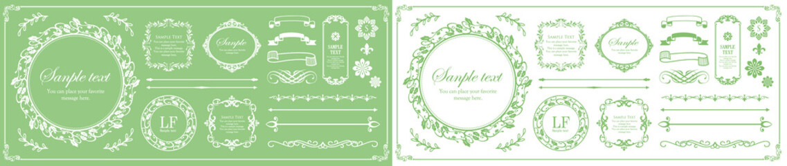 春の植物モチーフのフレームセット。ビンテージフラワー。装飾デザイン。流行りのあしらい