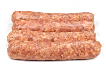 raw sausages isolated on white background
