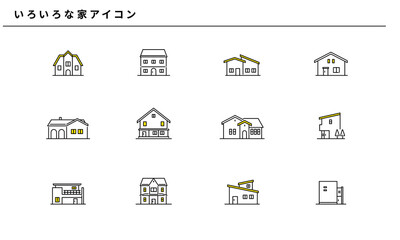 いろいろな家のシンプルなアイコンセット、ベクター