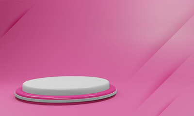 Empty pink podium product display stand minimal pedestal on pink background 3d