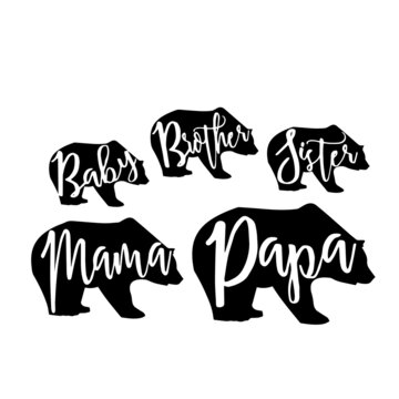 baby bear, brother bear, sister bear, mama bear, papa bear, silhouette animals illustration design