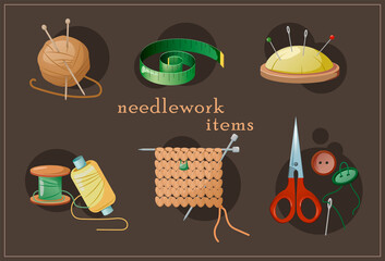 vector illustration of needlework items. handmade set