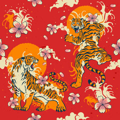 Pattern Design Illustration of Asian Style Tiger