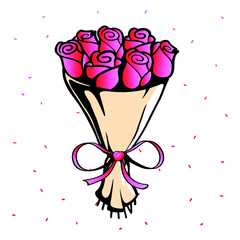 vector bouquet of roses with ribbon bow