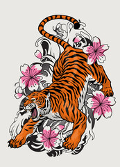 Tiger Vintage Tattoo design drawing