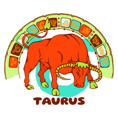 constellation taurus. Christmas tree colorful toy. Illustration for the calendar according to the signs of the horoscope.