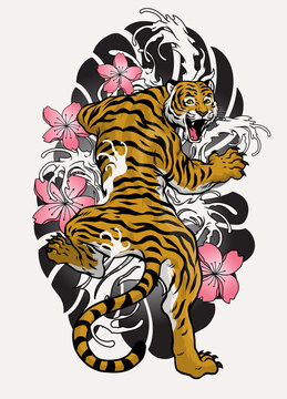 Vintage Tattoo Style Design of Tiger
