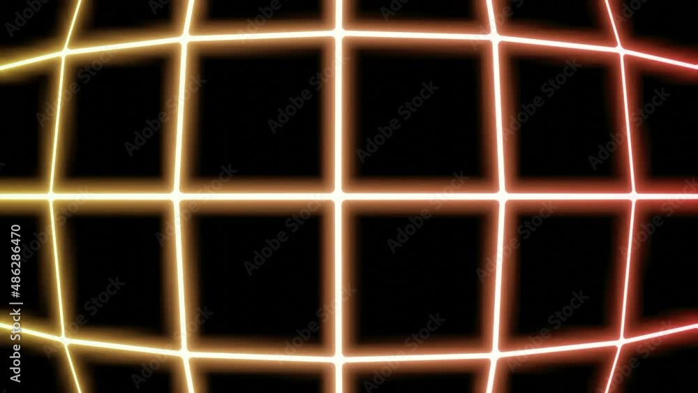 Poster abstract neon rows of squares of narrow glowing lines, convex texture. design. grid neon animation m