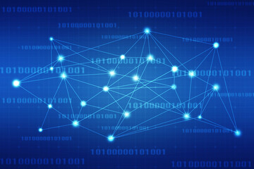 Binary Code Background, Digital Abstract technology background, flowing number one and zero text in binary code format in technology background. Internet Big data Concept