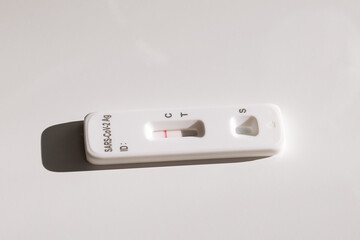 tablet and covid and disease test kit on a white background