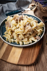 Pasta with sauerkraut and meat.