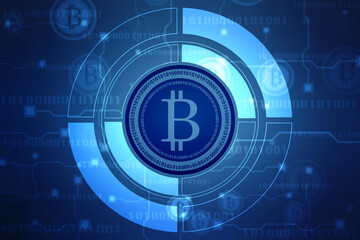 Global Abstract Bitcoin Crypto Currency Blockchain Technology World Map Background Illustration