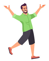 Fototapeta na wymiar Jackpot winner semi flat RGB color vector illustration. Bearded man standing in happy pose isolated cartoon character on white background