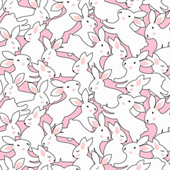 Bunny, rabbit, Happy Easter, springtime summertime seamless girly pattern, pink background design