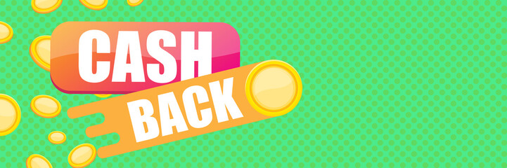 vector cash back horizontal banner design template with cash back icon and coins isolated on mint green background. cashback or money refund label horizontal banner