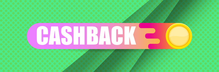 vector cash back horizontal banner design template with cash back icon and coins isolated on mint green background. cashback or money refund label horizontal banner