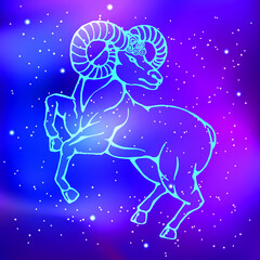 Obraz na płótnie Canvas Aries constellation. Mythological zodiac animals. Minimalistic pattern with glowing lines. Vector illustration