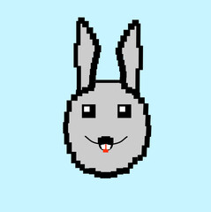 The concept of crypto art.Funny cartoon rabbit head with pixel graphics. Flat design style.