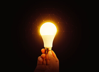 Glowing Bulb Abstract background with Futuristic Technological Evolution Concept. Ideas generating...