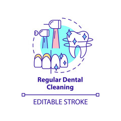 Regular dental cleaning concept icon. Gum disease treatment abstract idea thin line illustration. Floss teeth after meals. Isolated outline drawing. Editable stroke. Arial, Myriad Pro-Bold fonts used