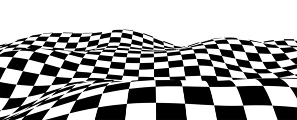 Wavy chess board. Chessboard concept. Wave distortion effect. Vector illustration.