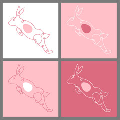 Bouncing Easter bunny in four colors with egg outline inside