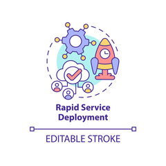 Rapid service deployment concept icon. Communication service. Advantages of UCaaS abstract idea thin line illustration. Isolated outline drawing. Editable stroke. Arial, Myriad Pro-Bold fonts used