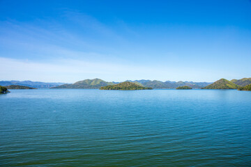 Landscape photo nature, view of kaeng krachan dam at Kaeng Krachan National Park, Petcahburi Thailand, Asia.