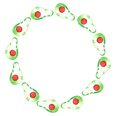 Avocado wreath. Watercolor illustration. Isolated on a white background. For your design.