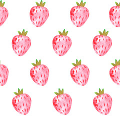Strawberry. Seamless pattern. Watercolor illustration. Isolated on a white background. For design.