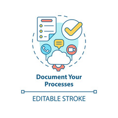 Document your processes concept icon. Business needs. Moving to UCaaS system abstract idea thin line illustration. Isolated outline drawing. Editable stroke. Arial, Myriad Pro-Bold fonts used