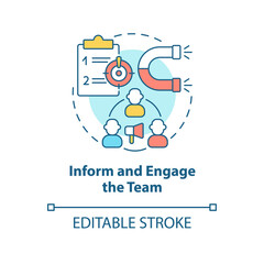Inform and engage team concept icon. Communication infrastructure. Move to UCaaS abstract idea thin line illustration. Isolated outline drawing. Editable stroke. Arial, Myriad Pro-Bold fonts used
