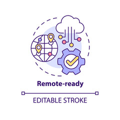 Remote-ready concept icon. Cloud delivered service. Benefits of VOIP system abstract idea thin line illustration. Isolated outline drawing. Editable stroke. Arial, Myriad Pro-Bold fonts used