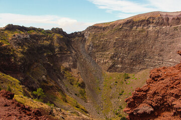 Mount Vesuvius' volcano crater, composed of coloured rocks and rubble, Napoli, Italy.