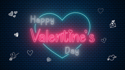 neon lights heart,valentine day and love concept,colorful lights and text,with a dark brick wall background animation loop