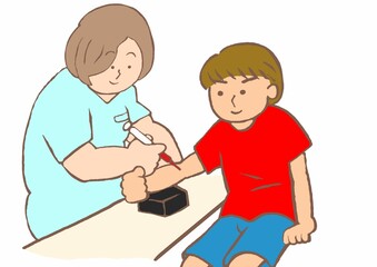 看護師から採血を受ける発達障害の小学生の男の子のイラスト