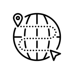 Planet Earth Icon. Designation of moving to specified point, following the route. Location with indication of end point. - obrazy, fototapety, plakaty