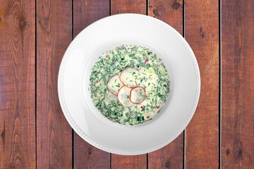 delicious homemade soup with vegetables in the bowl