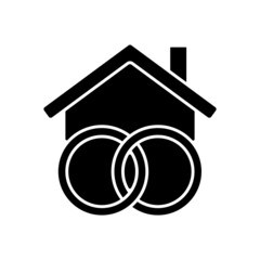 Community property black glyph icon. Assets acquired during marriage. Marital property. Real estate. Silhouette symbol on white space. Solid pictogram. Vector isolated illustration