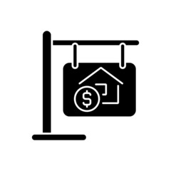 House selling black glyph icon. Home purchasing. Realty buying. Real estate ownership. Property sale. Silhouette symbol on white space. Solid pictogram. Vector isolated illustration