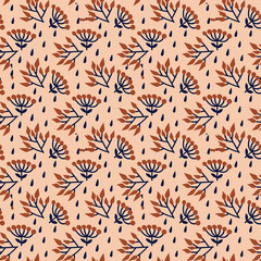 Vector seamless pattern with floral pattern. Boho colors, pastel colors. For printing on fabrics and clothes. For wall design. Poster for the interior, postcard, congratulation. in hand drawn style