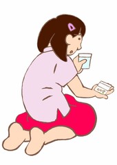 ヤングケアラー　服薬管理をする小学生の女の子のイラスト