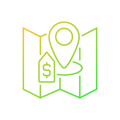 Land selling gradient linear vector icon. Plot trading and purchasing. building construction. Property sale. Thin line color symbol. Modern style pictogram. Vector isolated outline drawing