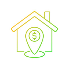 Property location estimation gradient linear vector icon. Real estate assessment. Infrastructure, view. Property sale. Thin line color symbol. Modern style pictogram. Vector isolated outline drawing
