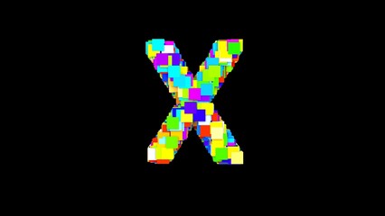 Letter X. 3D Bright colored uppercase large letter of the alphabet X on an empty black background isolate. Color font