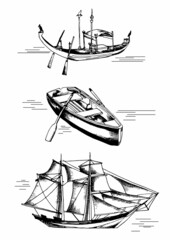 Sailing items. hand drawn boats