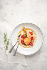 Roasted chicken with trahana  and veggies