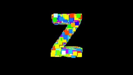 Letter Z. 3D Bright colored uppercase large letter of the alphabet Z on an empty black background isolate. Color font