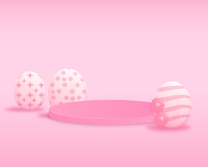 Happy easter pink egg decoration with 3d podium for display background