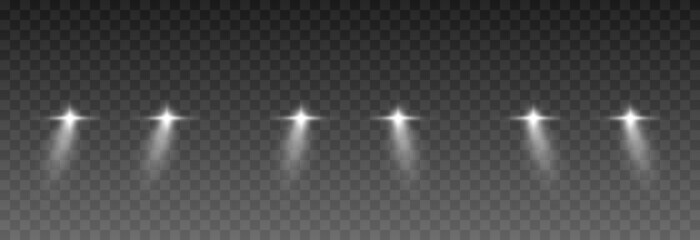 Vector light from the headlights PNG. Light from the headlights of a car on an isolated transparent background. Round headlights, white light PNG. Road lighting. PNG.